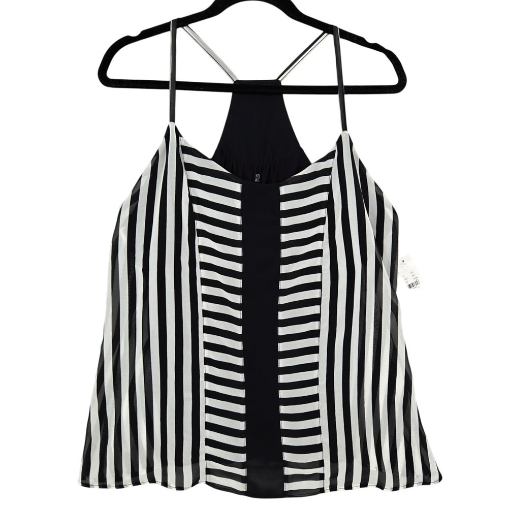 New York & Co. NEW Women MEDIUM Striped Camisole Monochrome Summer Chiffon Top